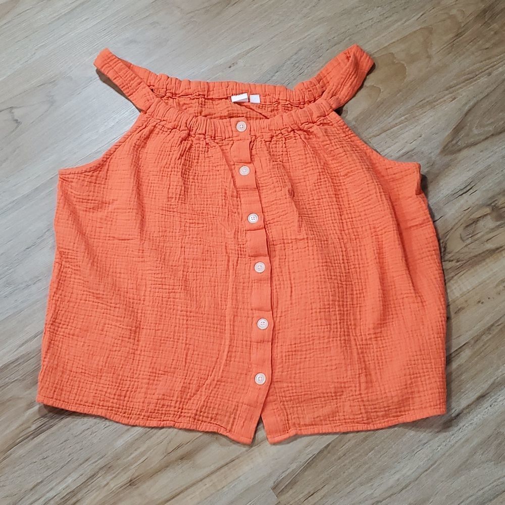 ☔️🔺️Gap Orange Gauzy Button Front Sleeveless Top Large